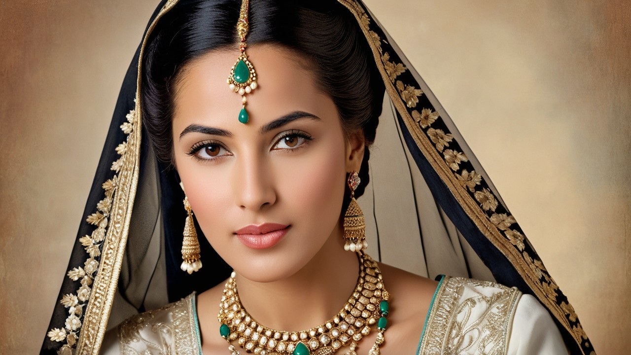 Traditional Attire with Intricate Embroidery and Jewelry