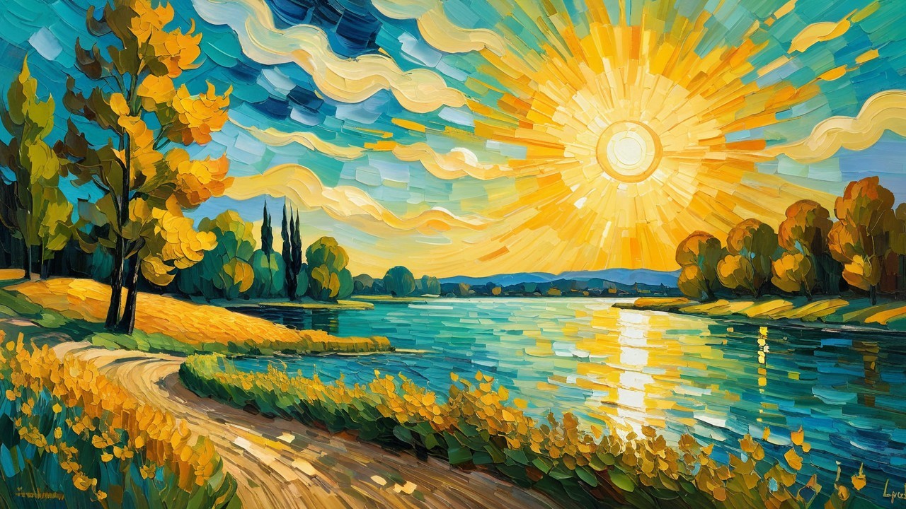 Vibrant Landscape with River and Autumn Trees