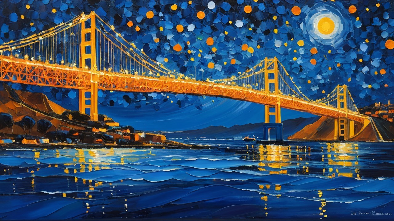 Impressionistic Painting of Golden Gate Bridge at Night