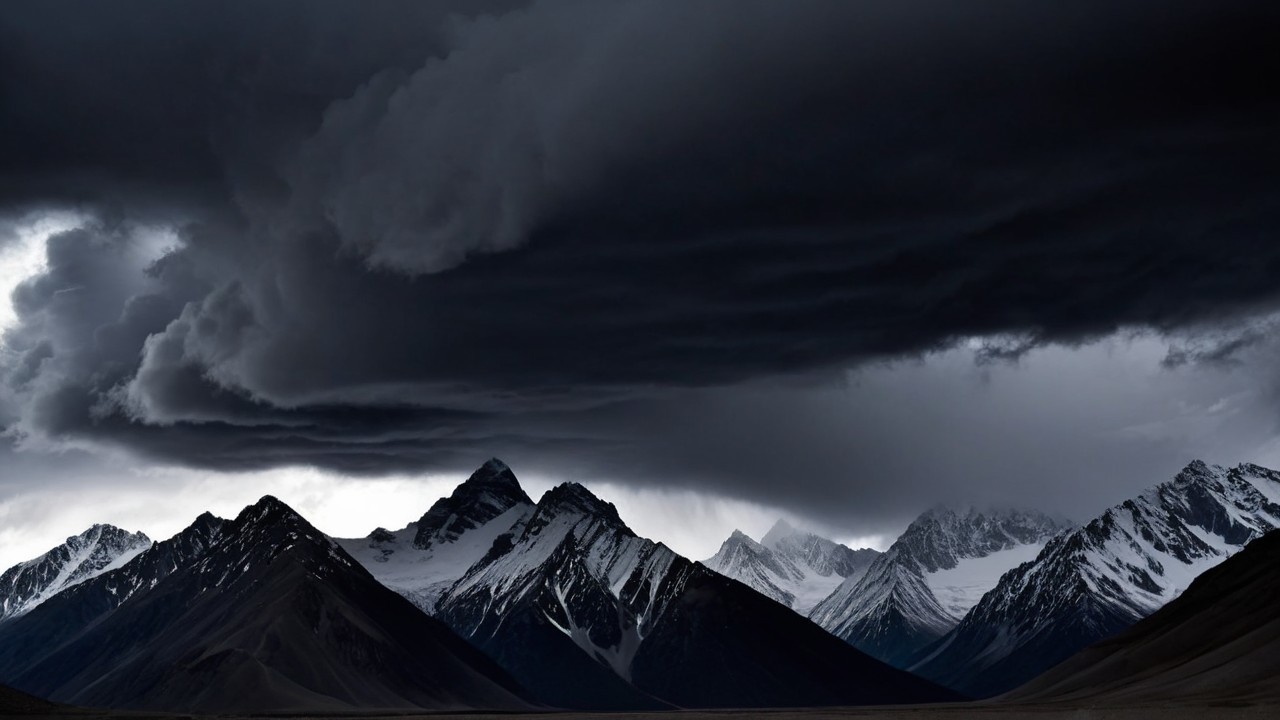 Dramatic Mountain Landscape with Moody Sky and Peaks