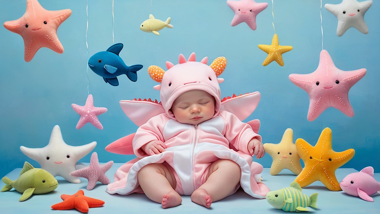 Baby in Pink Dragon Costume with Underwater Decor
