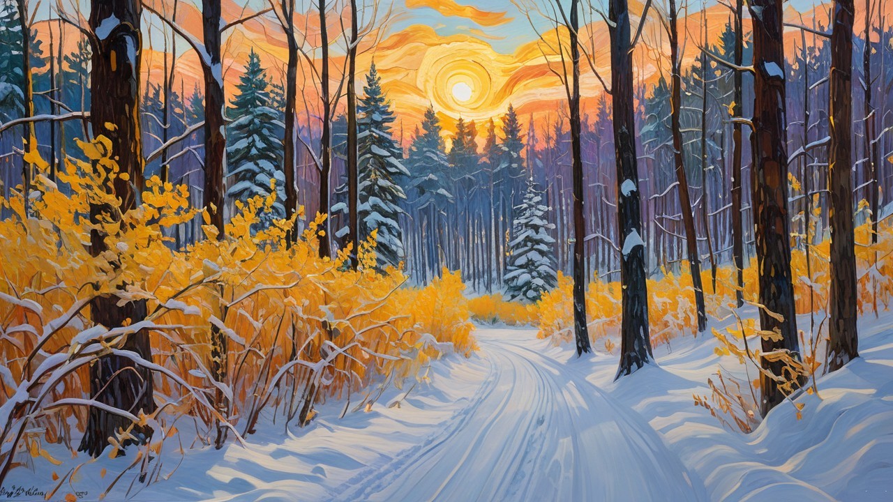 Serene Winter Landscape with Snow-Covered Path