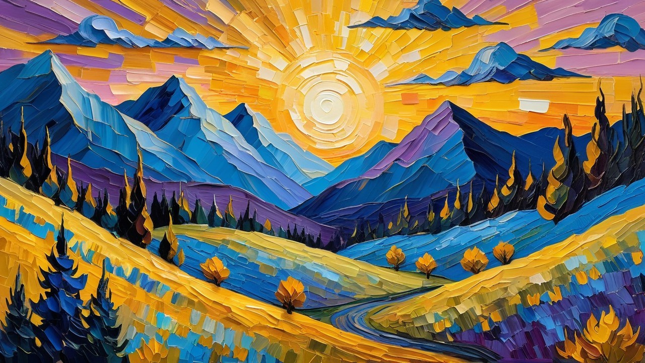 Vibrant Landscape with Majestic Mountains and Sunlight