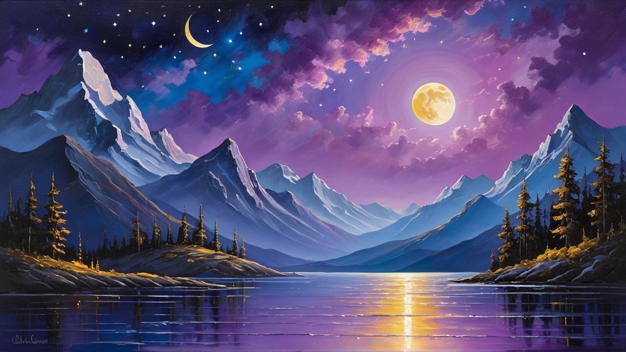 Majestic Mountains Under a Starry Night Sky
