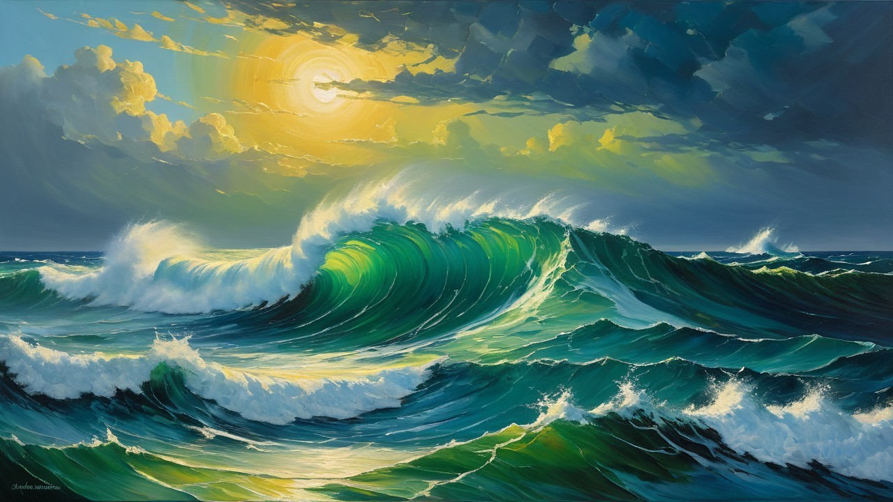 Vibrant Seascape with Turquoise Waves and Sunlight