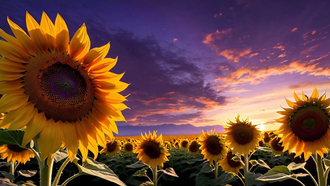 Sunflower Field at Sunset with Vibrant Colors