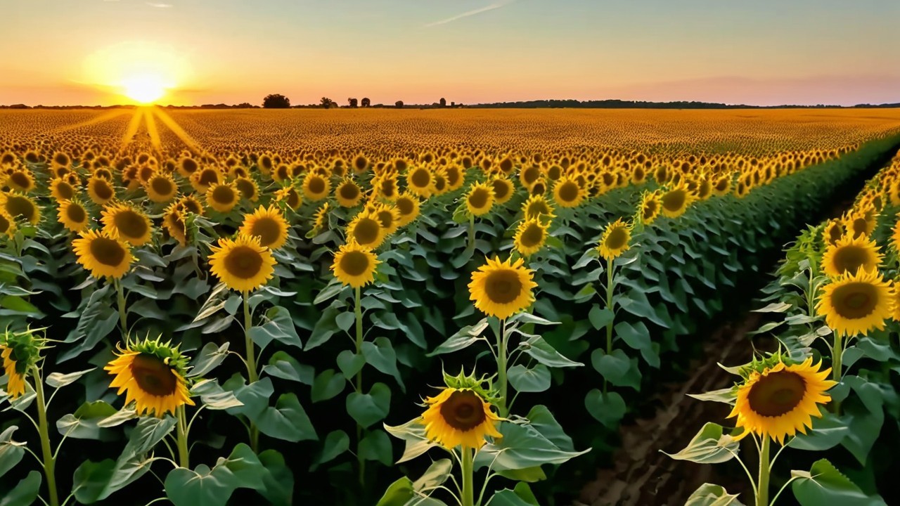 Sunflower Field at Sunset with Scenic Dirt Path