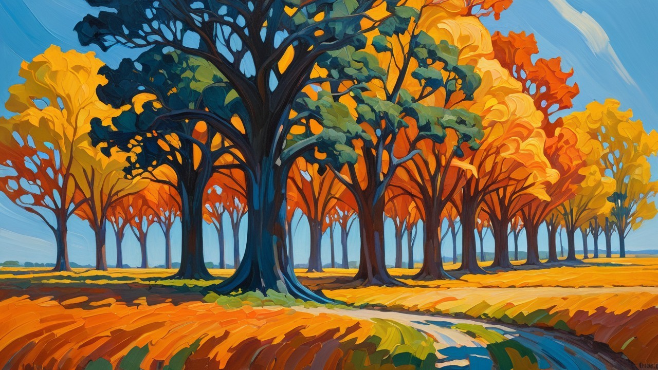 Vibrant Autumn Landscape with Colorful Trees and Sky