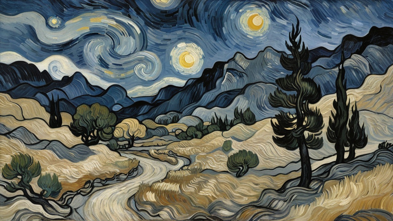 Vibrant Night Sky Over Serene Landscape with River