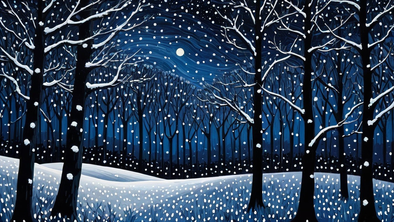 Tranquil Winter Landscape Under Starry Night Sky