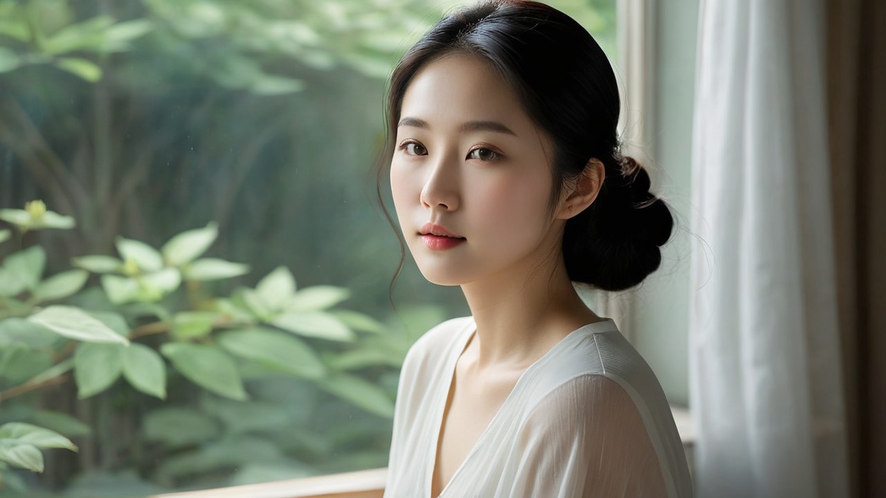 Young Woman with Serene Expression by Window