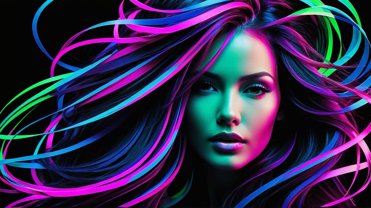 Close-Up Portrait of a Woman with Neon Hair Colors