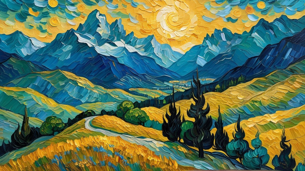 Vibrant Landscape with Golden Sunlight and Rolling Hills