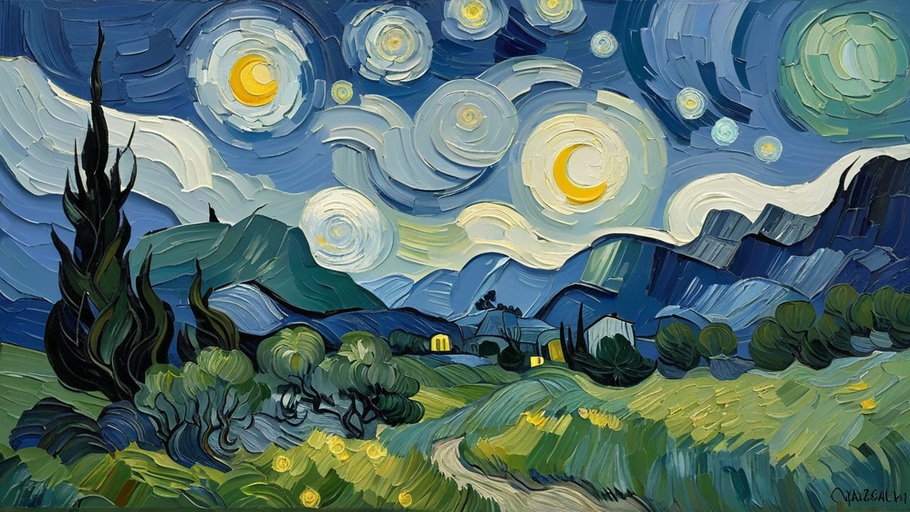 Vibrant Night Scene with Stars and Illuminated Landscape