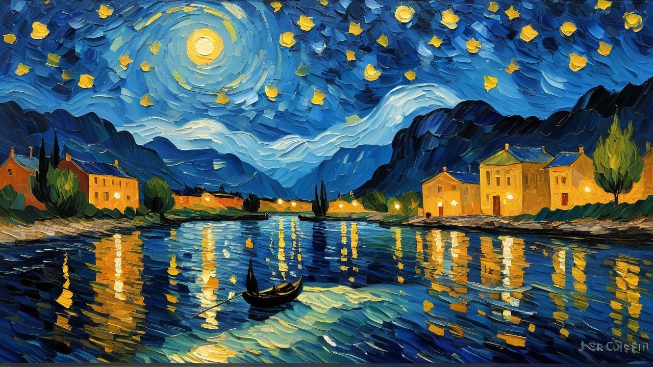 Vibrant Night Scene with Starry Sky and Lanterns