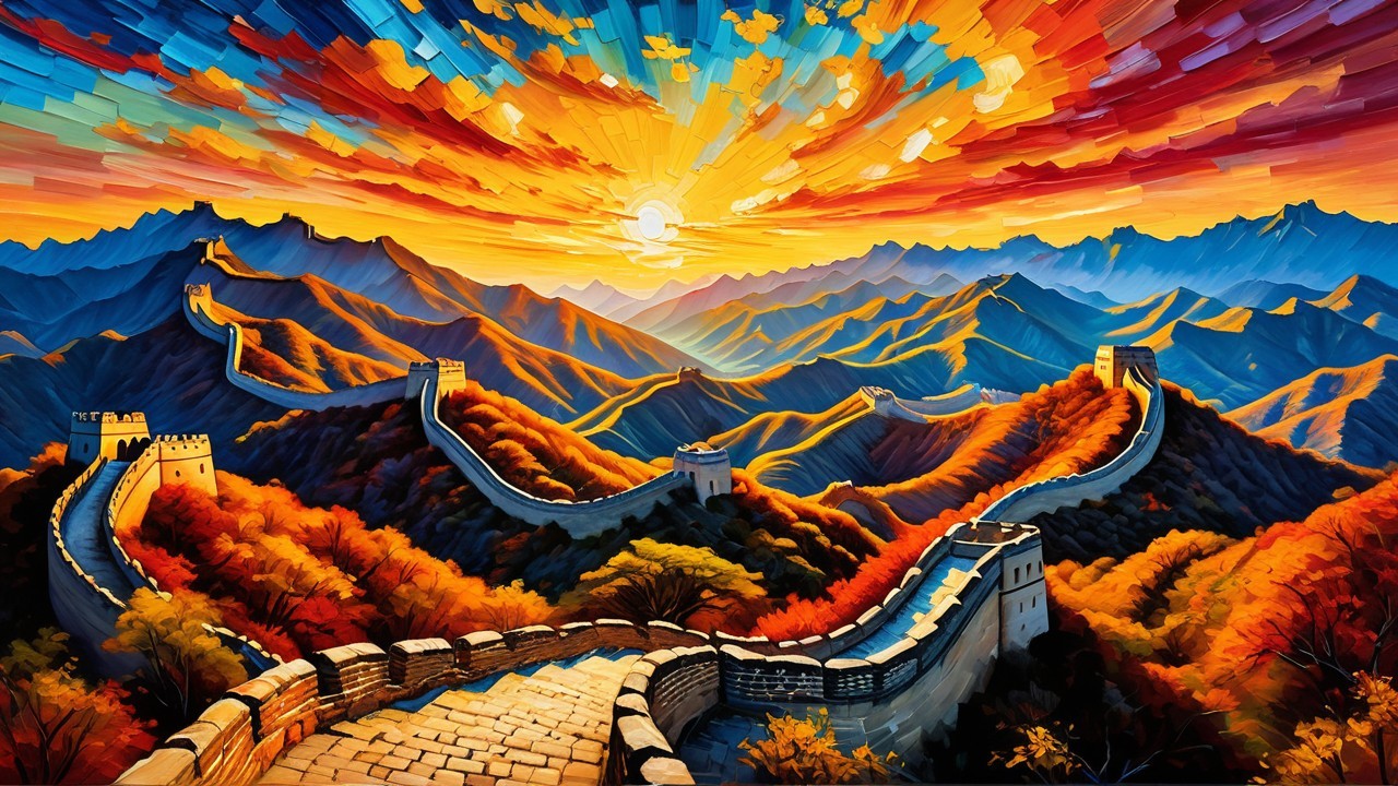 Vibrant Sunset Over the Great Wall of China