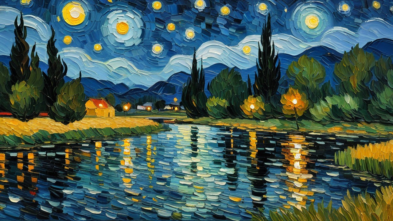 Serene Night Sky with Stars and Reflective River