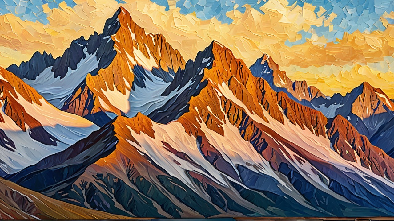 Vibrant Mountain Landscape at Sunset with Snow