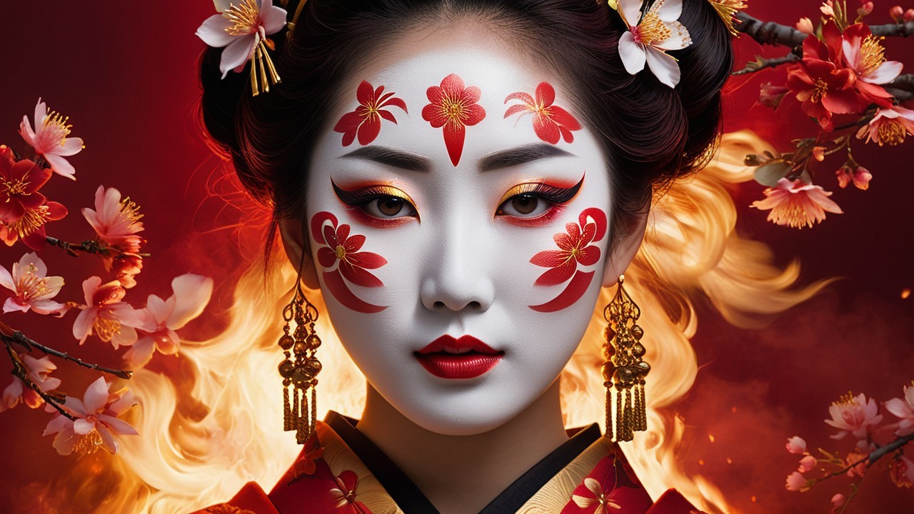 Portrait of a Woman with Traditional Japanese Makeup