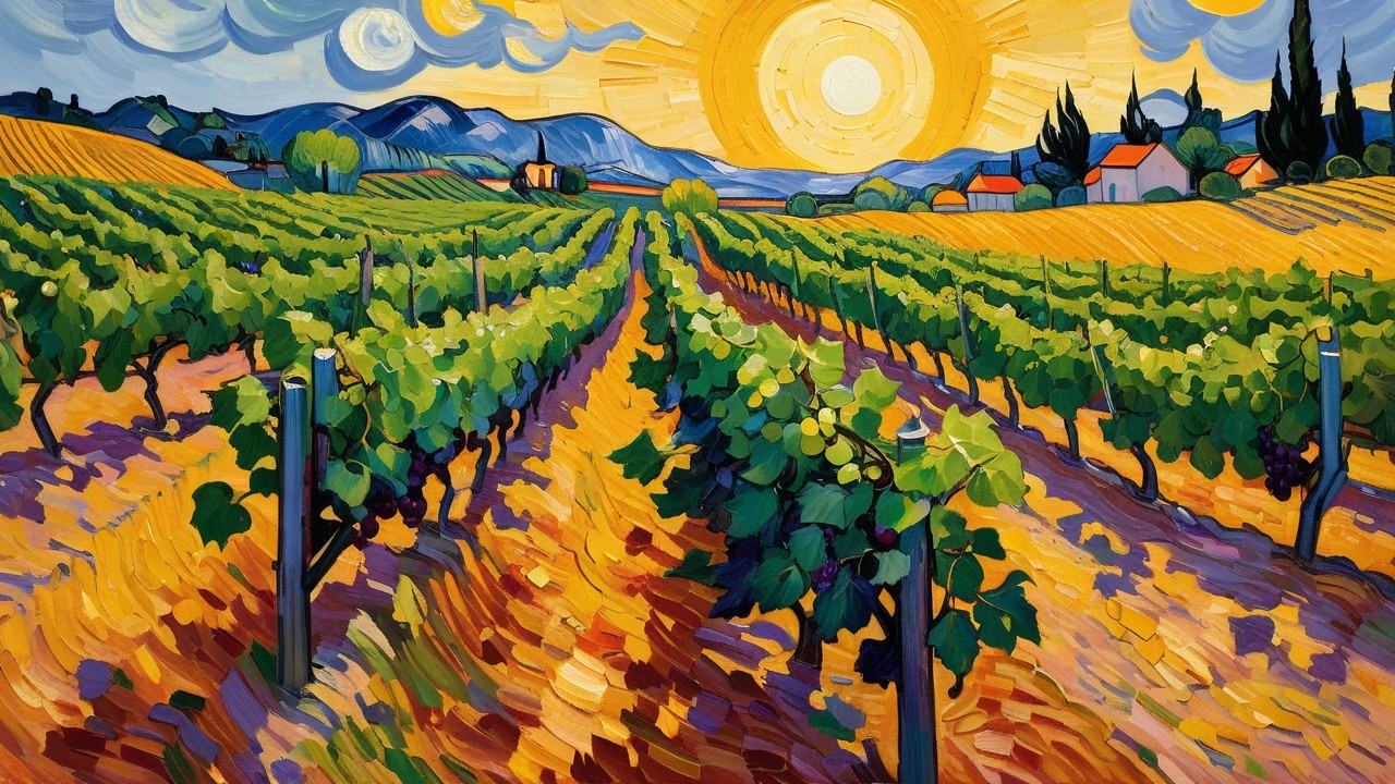 Impressionistic Vineyard Landscape at Twilight