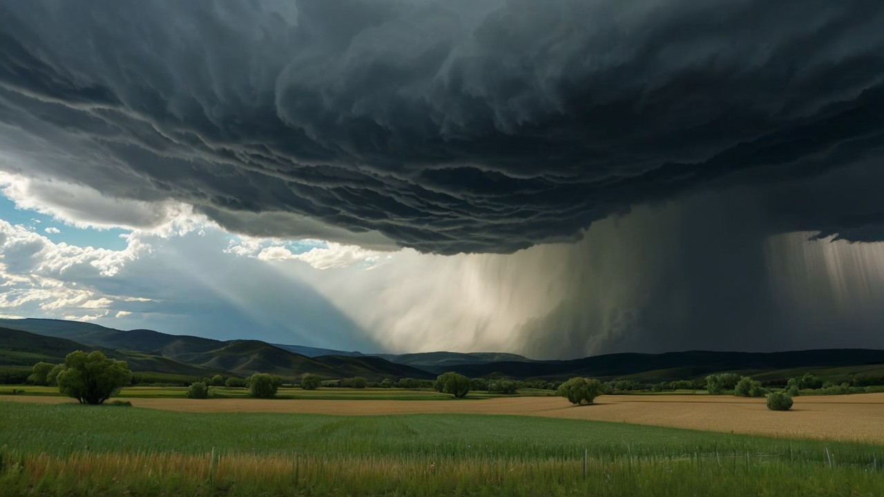 Dramatic Landscape of Open Field and Rolling Hills