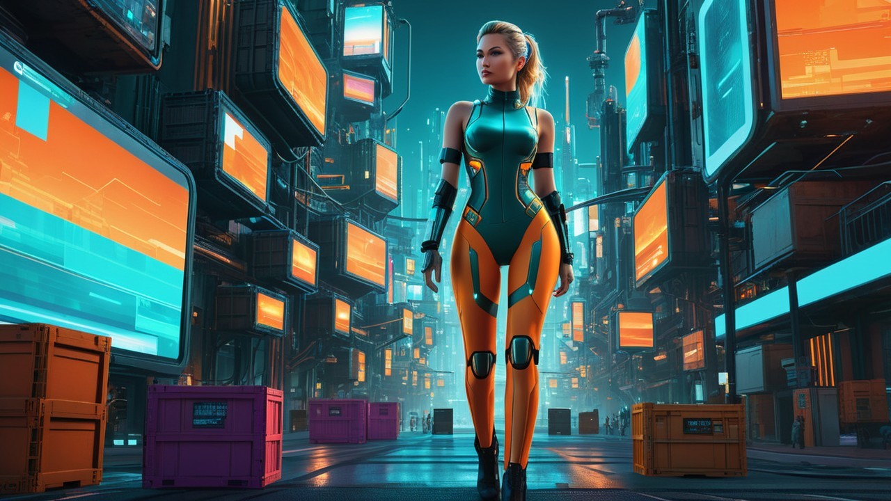 Futuristic Urban Scene with Confident Female Figure