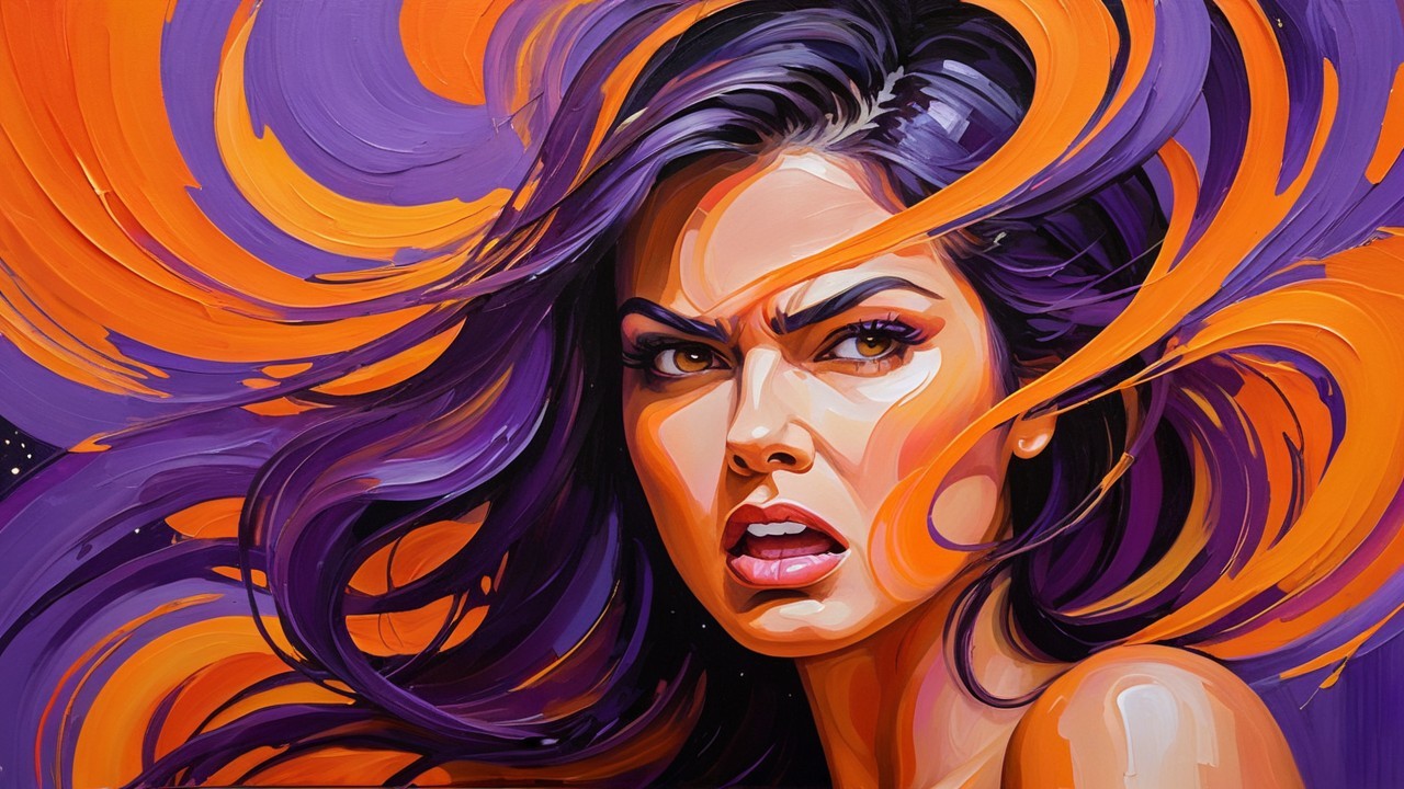 Portrait of a woman with vivid hair and bold colors