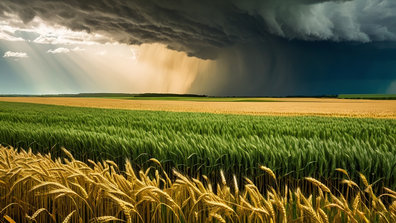 Dramatic Landscape of Wheat Field and Storm Clouds