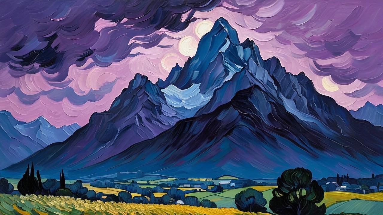 Vibrant Landscape with Mountains and Dramatic Sky