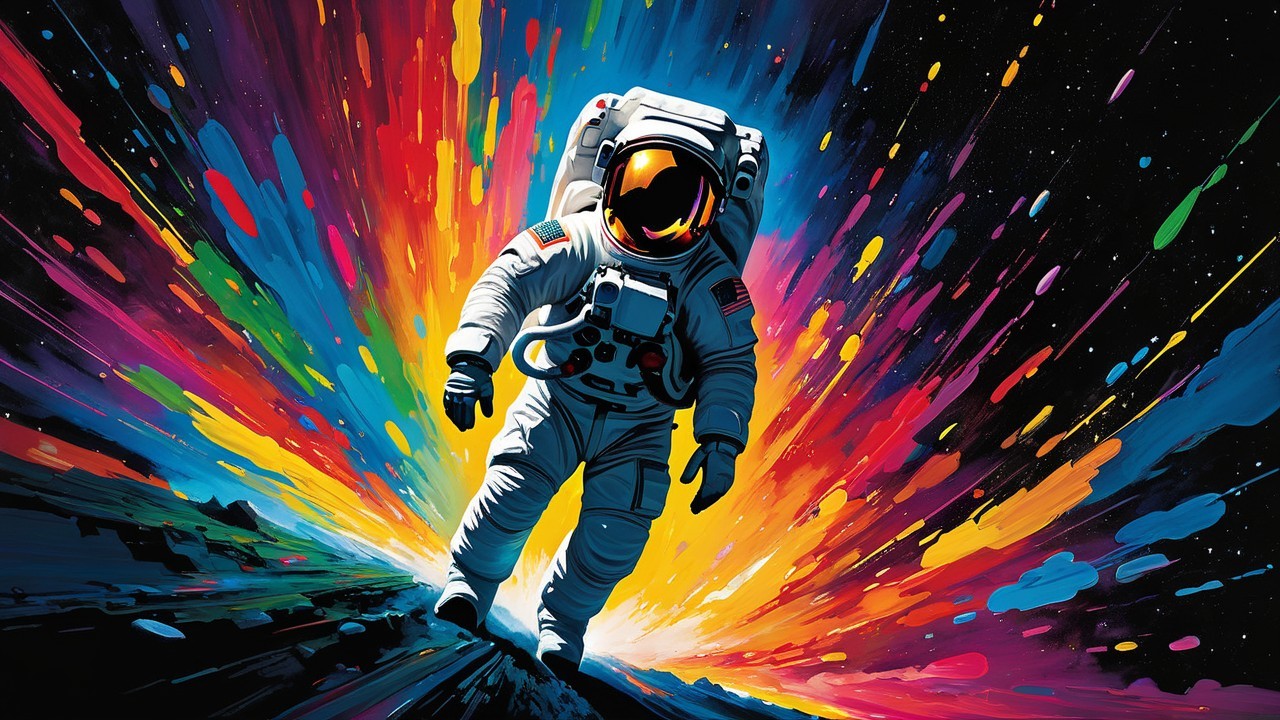 Vibrant Astronaut in Colorful Cosmic Landscape