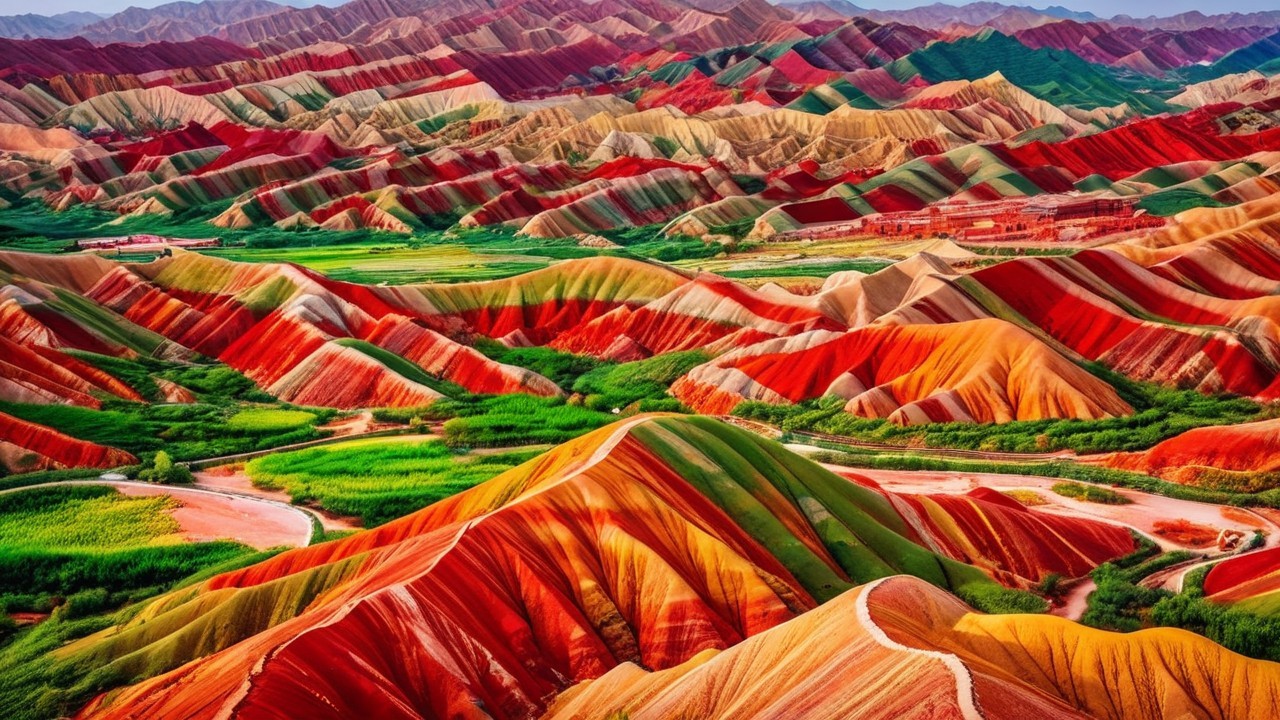 Vibrant Landscape of Rolling Hills and Mountains