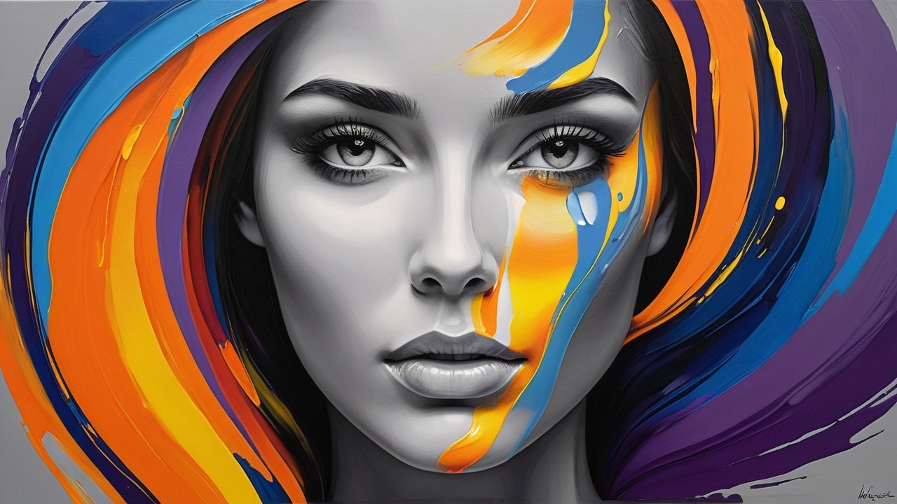 Portrait of a woman with colorful abstract features