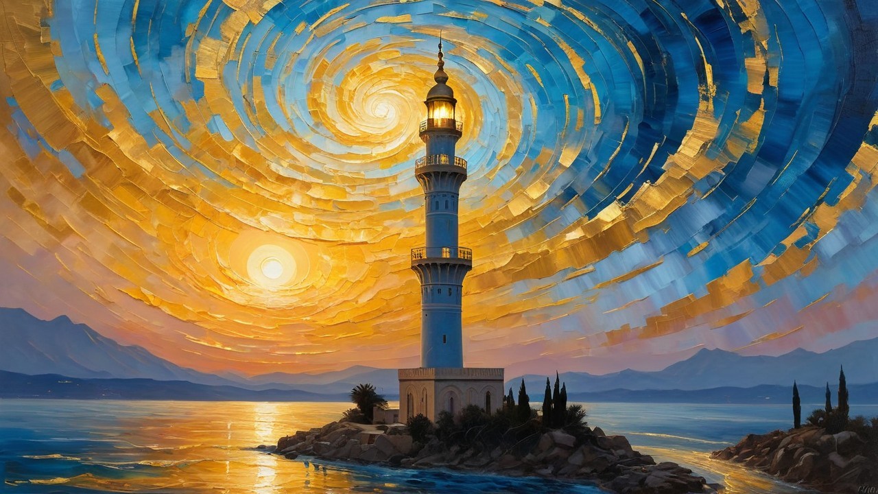 Majestic lighthouse on rocky outcrop at dusk