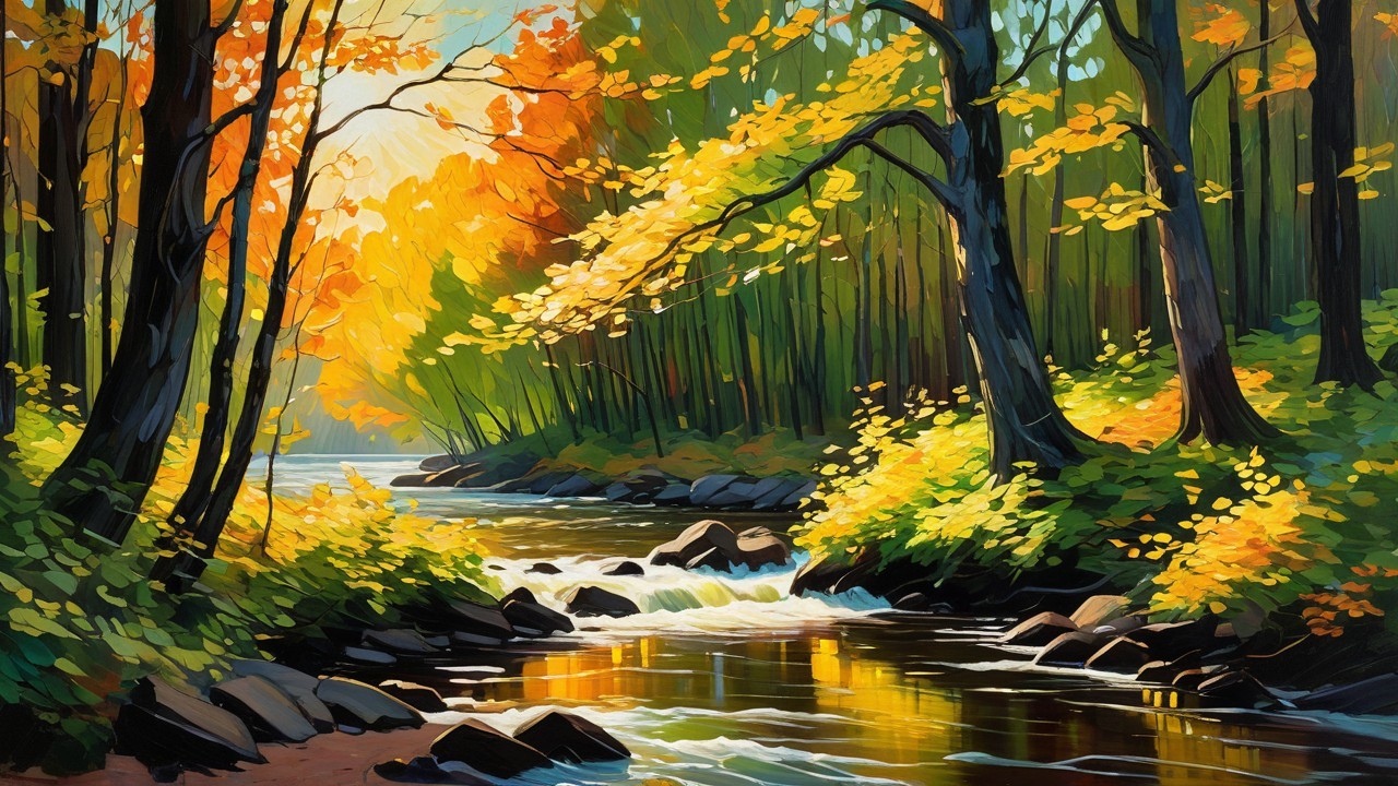 Autumn Landscape with River and Vibrant Foliage