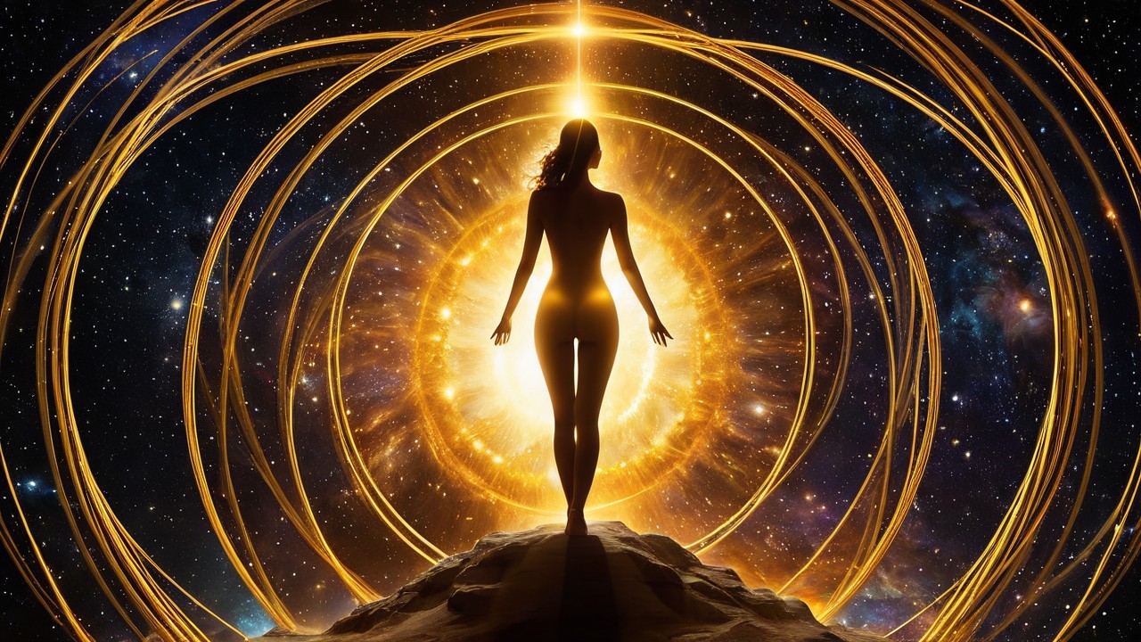 Silhouette on Rocky Surface Under Cosmic Light