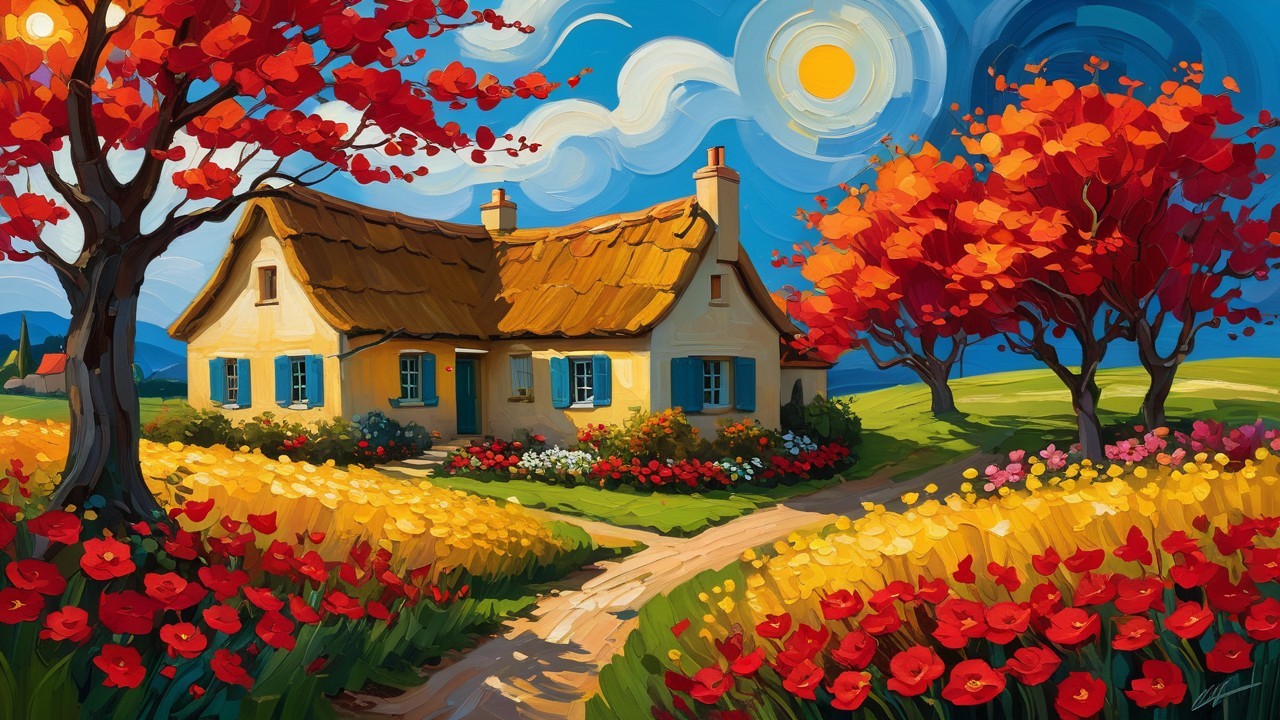 Charming Cottage Surrounded by Autumn Landscape