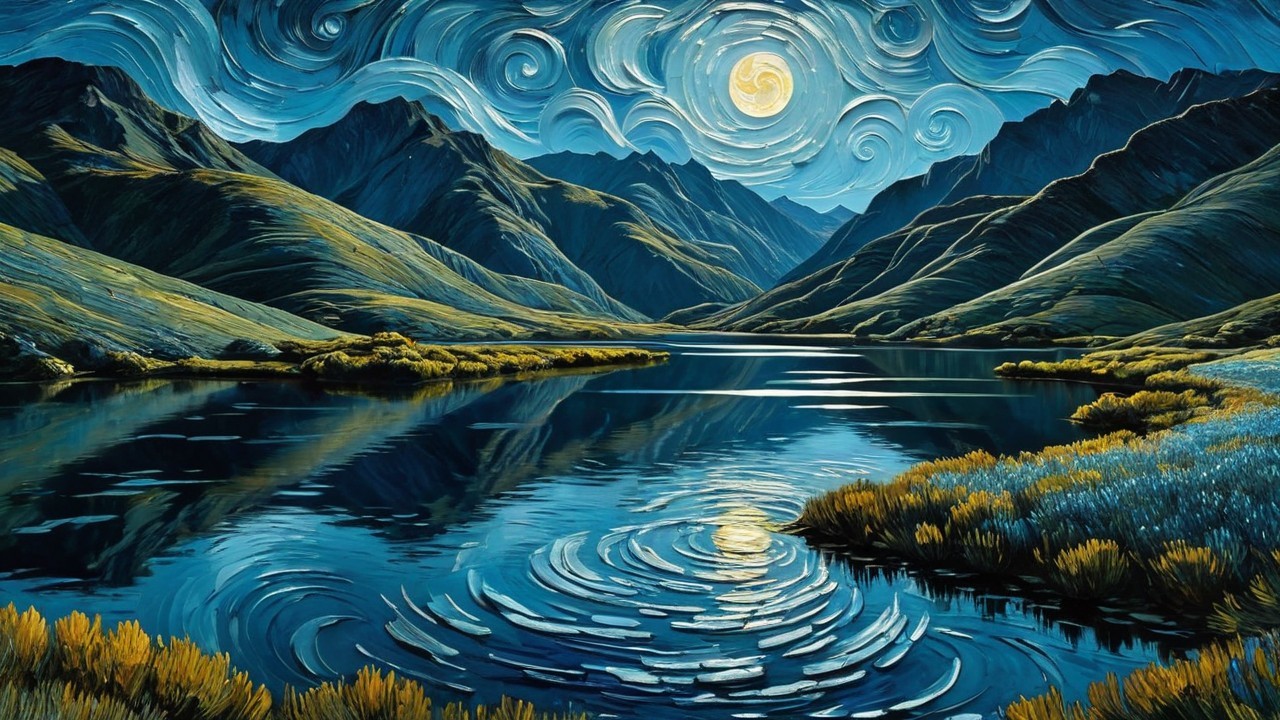 Tranquil Lake Night Scene with Majestic Mountains