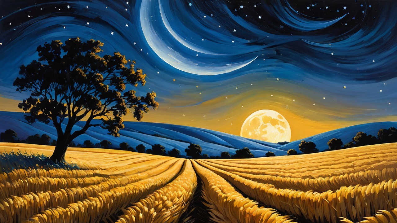 Golden Wheat Fields Under Starry Night Sky