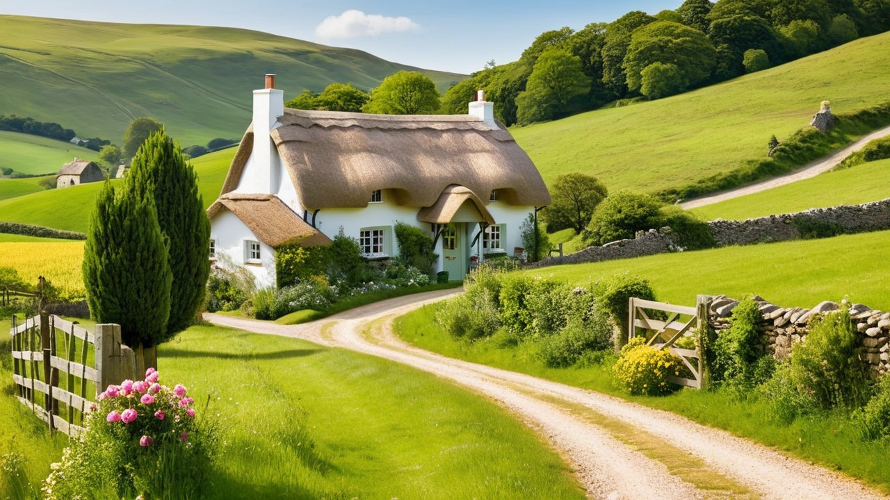 Thatched Cottage in Lush Green Countryside Setting