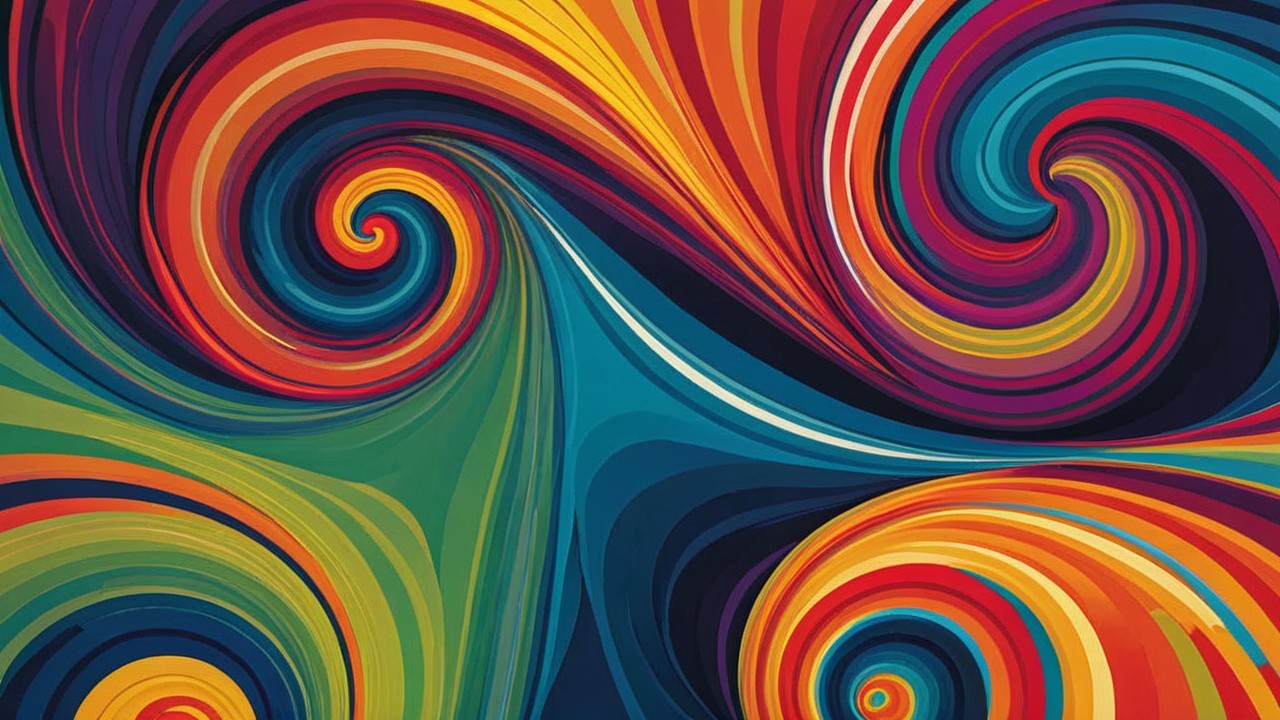 Vibrant Abstract Composition with Swirling Patterns
