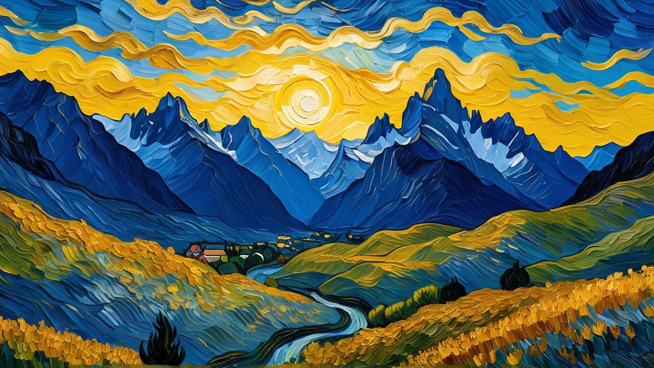 Vibrant Landscape with Mountains and Autumn Valley