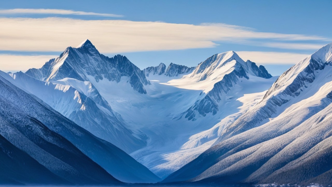 Mountain Landscape with Snow-Capped Peaks and Valleys