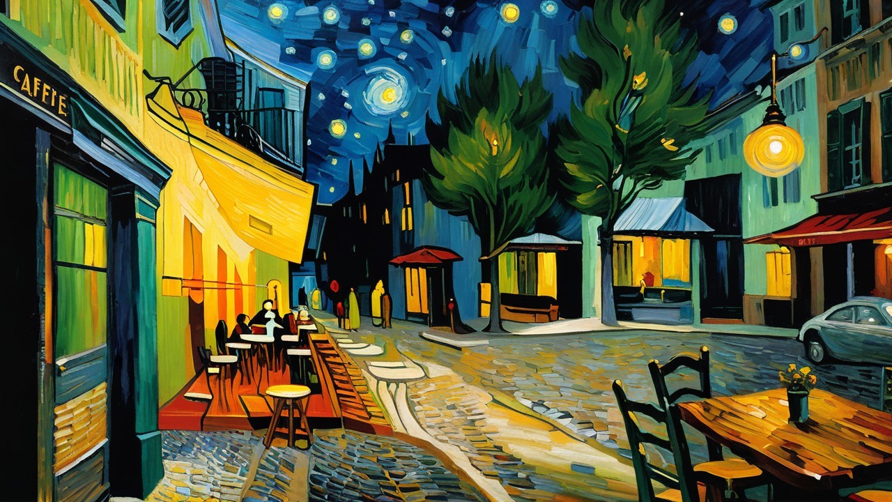 Van Gogh Inspired Night Scene of Parisian Street