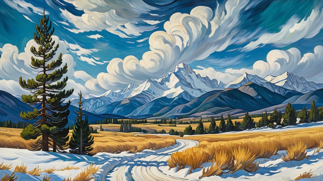 Vibrant Landscape with Mountains and Golden Grasslands