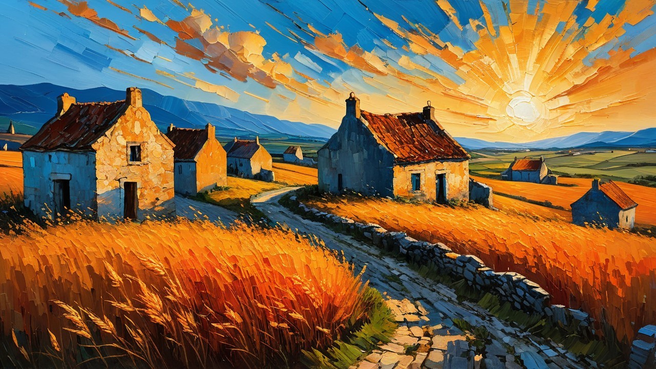 Charming Stone Cottages in Golden Wheat Fields