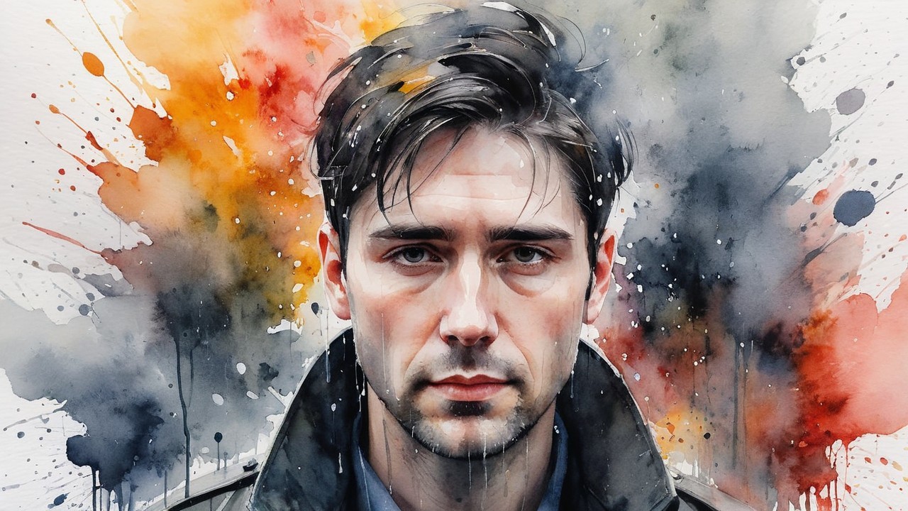 Watercolor Portrait of a Man with Colorful Background