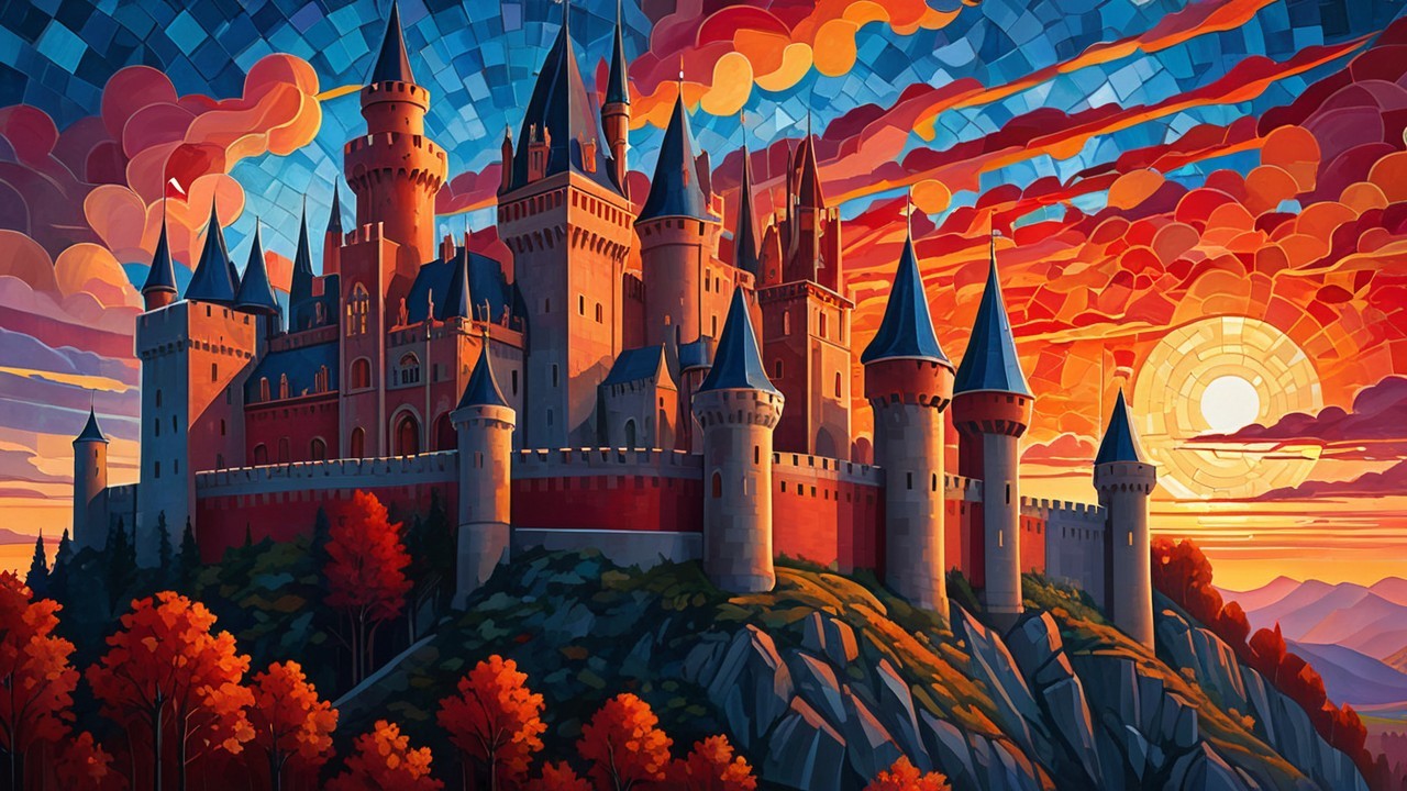 Majestic Castle on Cliff Surrounded by Autumn Foliage