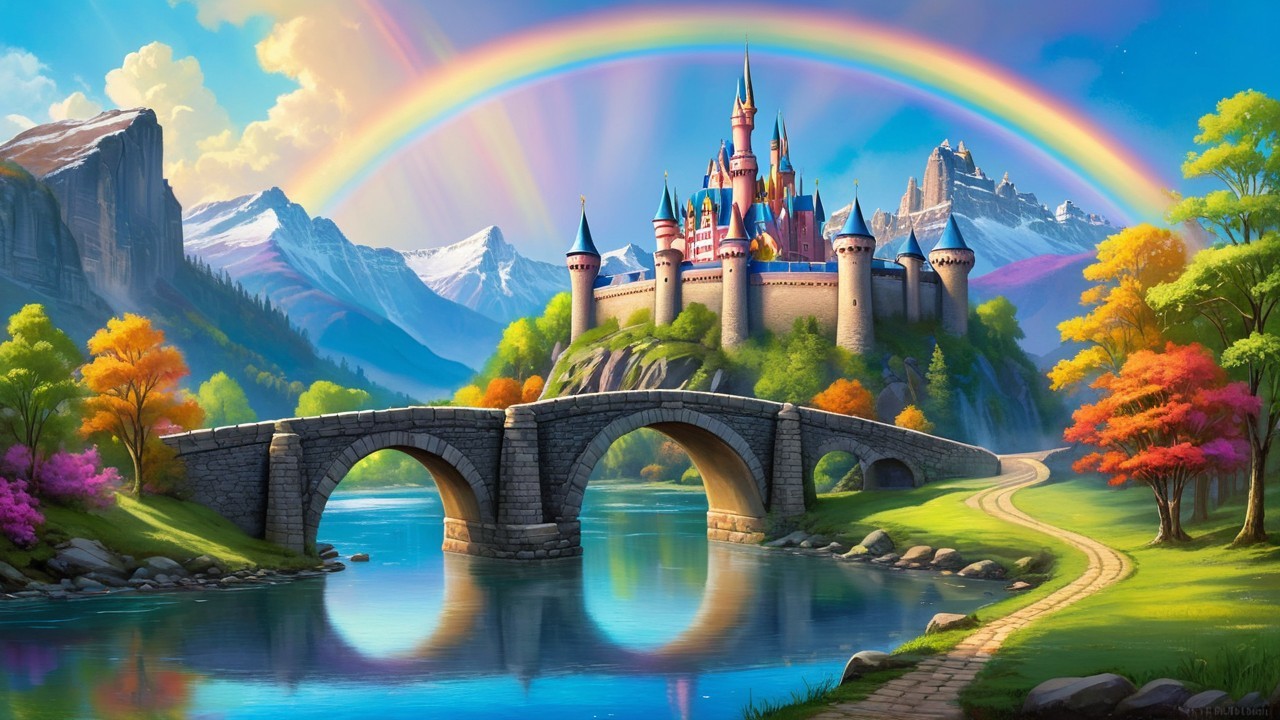 Majestic castle on a hill with autumn trees and river