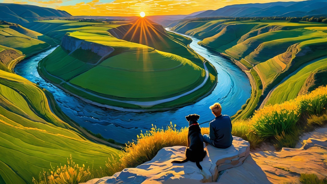 Sunset Serenity: A Boy and His Dog