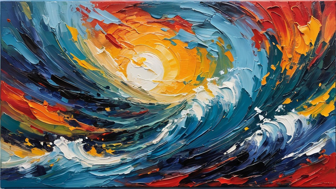 Vibrant Abstract Painting of Dynamic Ocean Wave